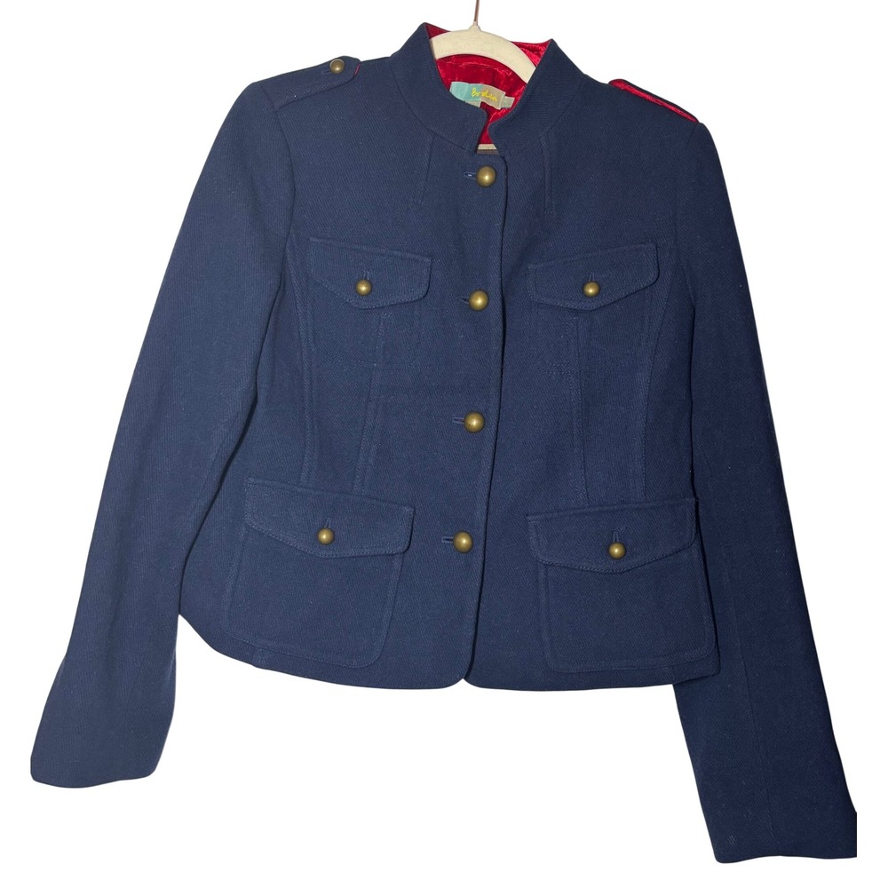 Boden Military Style Jacket Women's Navy Blue Excellent Wool Blend Size 10